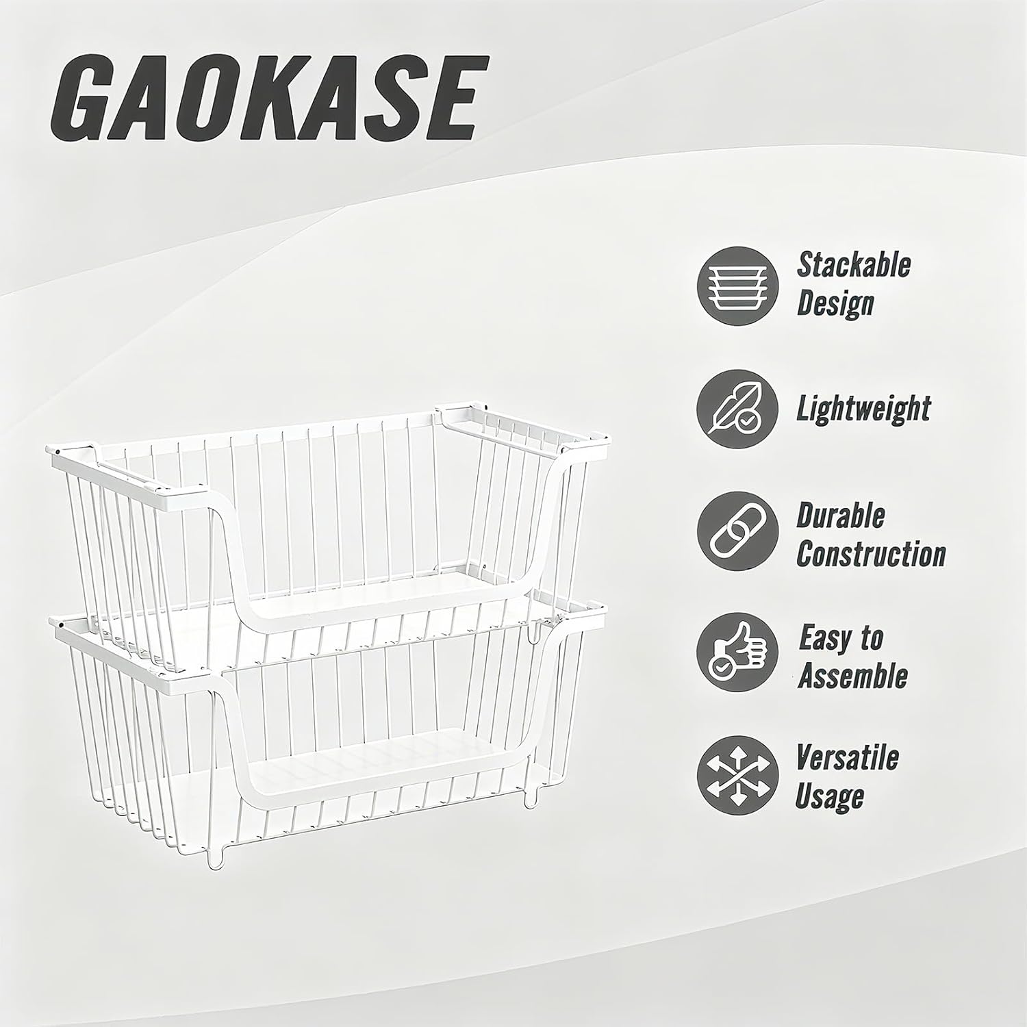 Thumbnail 3 de GAOKASE 4-Piece Stackable Wire Baskets for Pantry Organizers and Storage