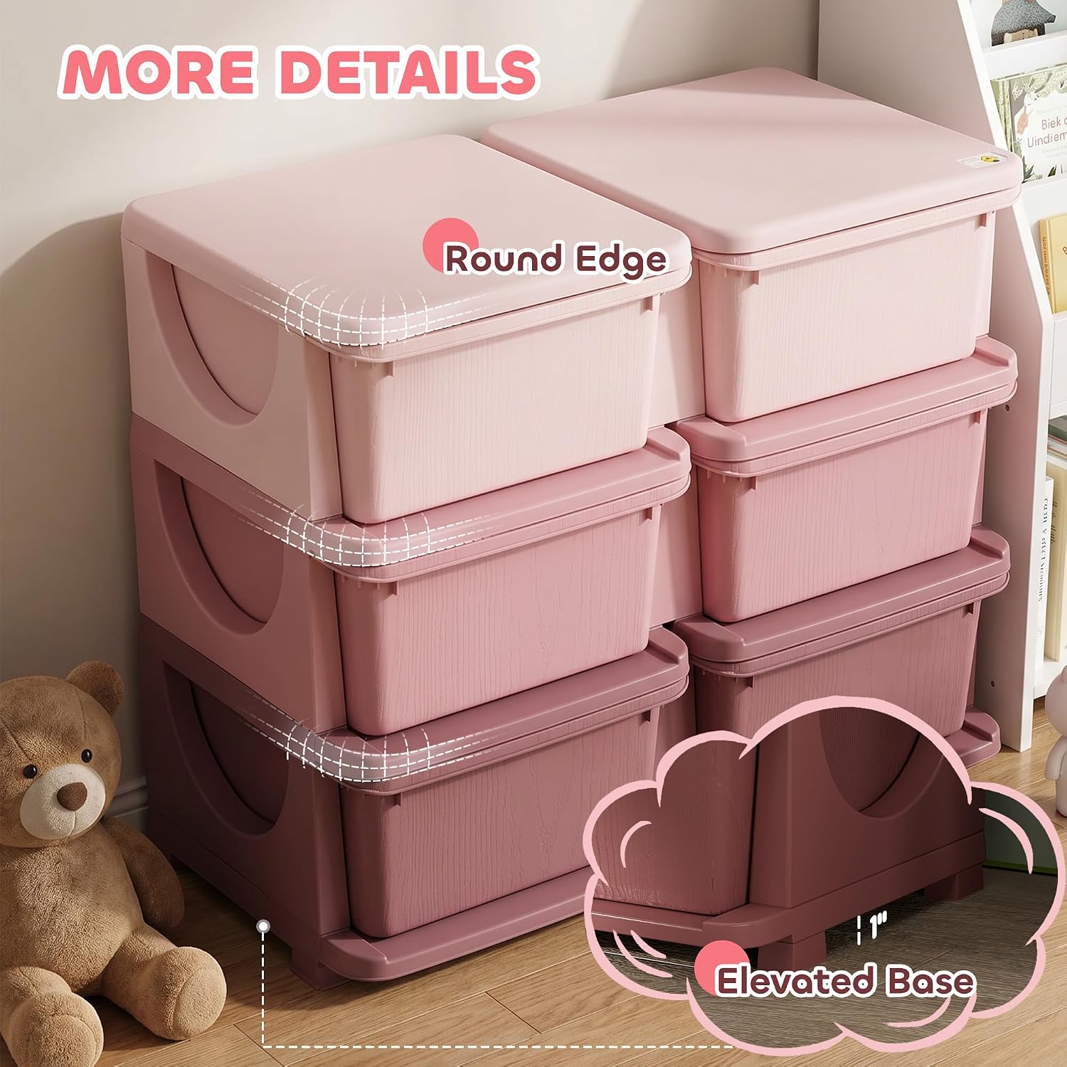Thumbnail 6 de Qaba 6-Drawer Kids Storage Unit, 3-Tier Pink Toy Organizer