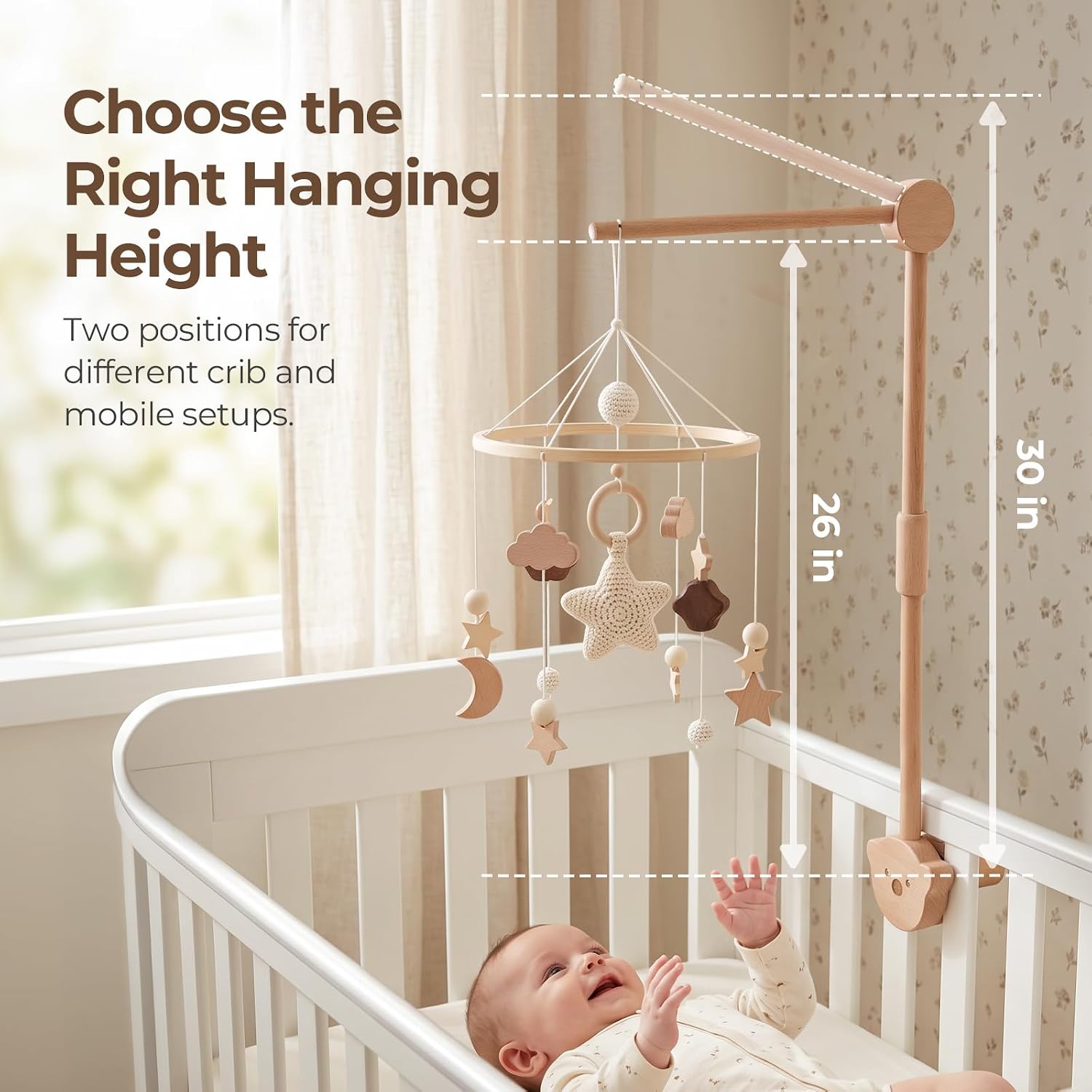 Detalle de Hi baby monment HBM Wooden Crib Mobile Arm, 28–33 Inches, Beech Wood