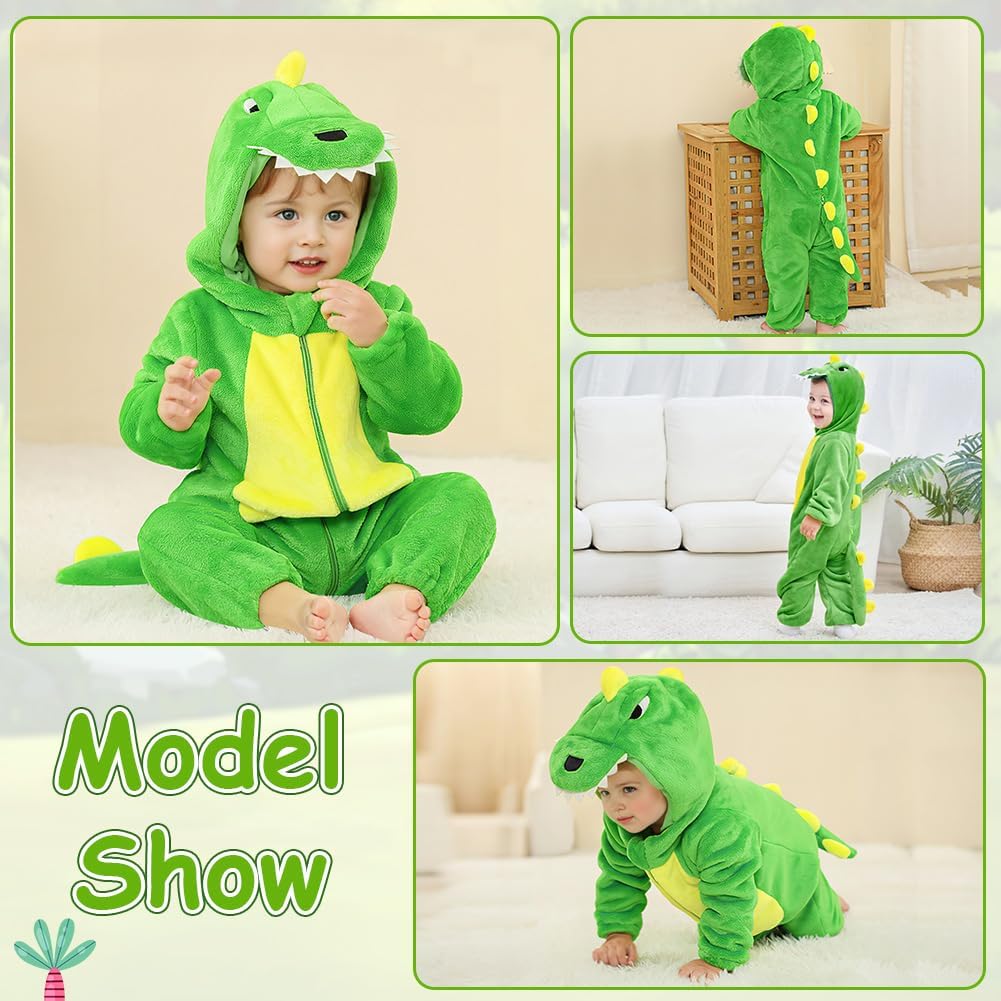 Thumbnail 5 de DiULi Combinaison dinosaure bébé en flanelle douce à capuche (pyjama & déguisement Halloween, Noël, anniversaire)