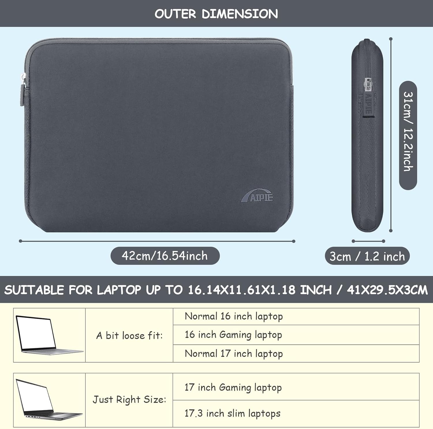 Thumbnail 1 de AIPIE 17-17.3 Inch Laptop Sleeve: Durable Neoprene Case for Gaming Laptops