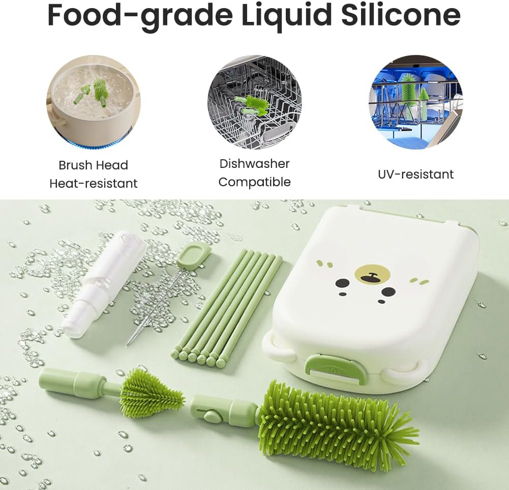 Thumbnail 6 de Vicloon 6 in 1 Baby Bottle Brush Set – Travel Cleaning Kit (Green)