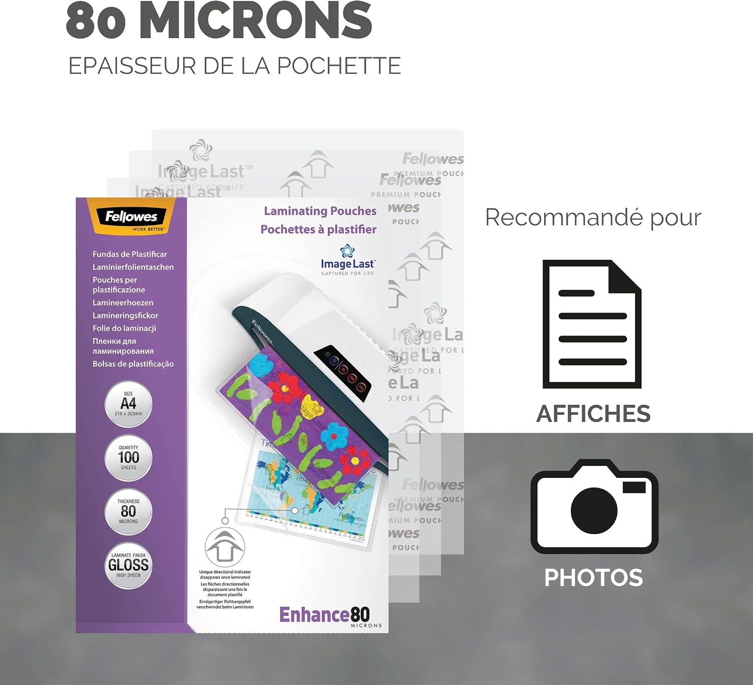Thumbnail 2 de Fellowes Lot de 500 Pochettes de plastification A4 80 microns (5x100) - ImageLast