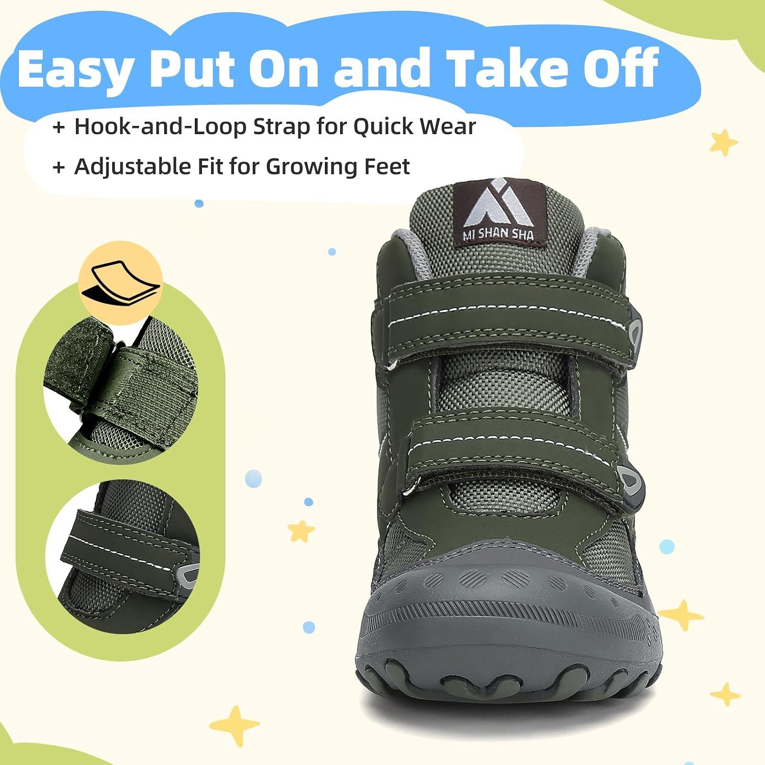 Detalle de Mishansha Kids Water Resistant Hiking Boots — Anti-Collision Toe, Anti-Skid Outsole