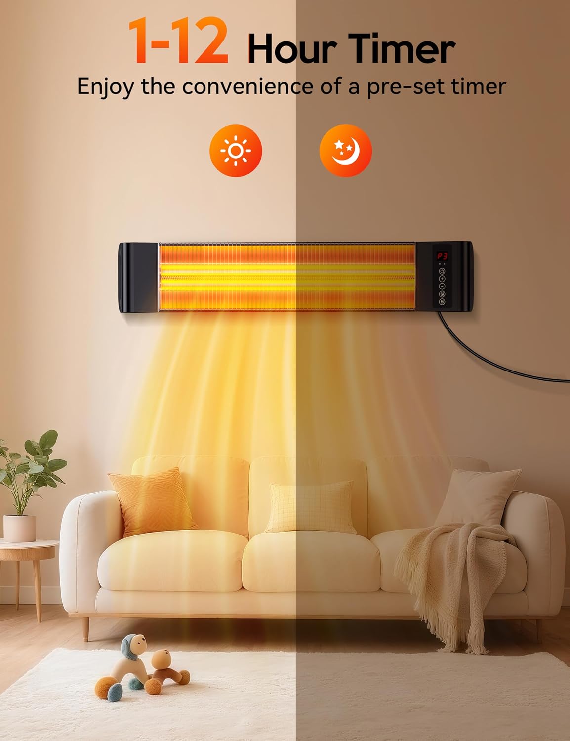 Detalle 1 de VAGKRI VA-OH02 Infrared Patio Heater, 3 Heat Levels, 12-Hour Timer