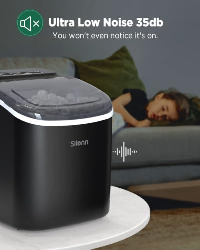 Detalle de Silonn Countertop Ice Maker Machine with 9 Cubes in 6 Minutes – 12 kg/24h, 2 Ice Sizes, Self-Cleaning, Includes Scoop and Basket