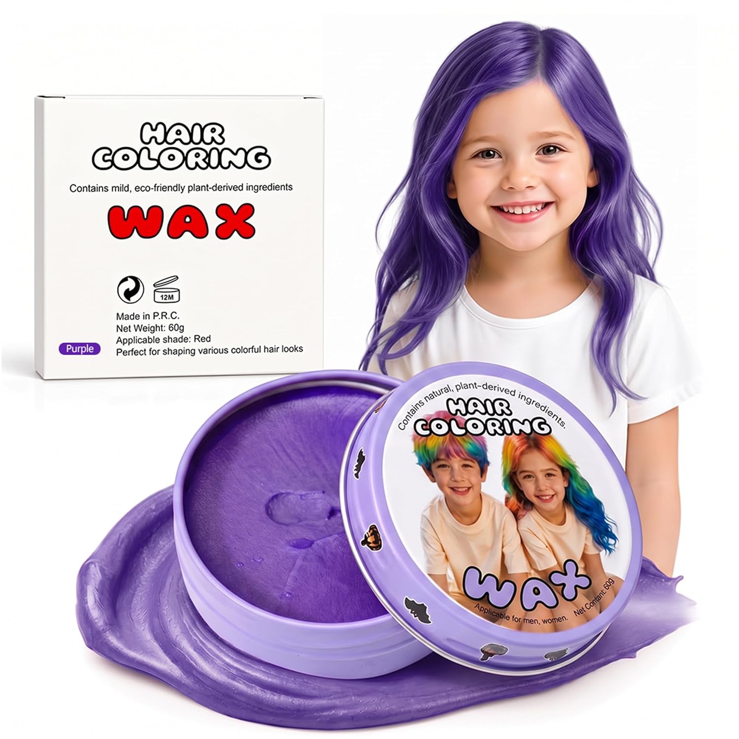 Detalle de KENINA Temporary Purple Hair Color Wax, Washable Styling Color for Kids and Adults
