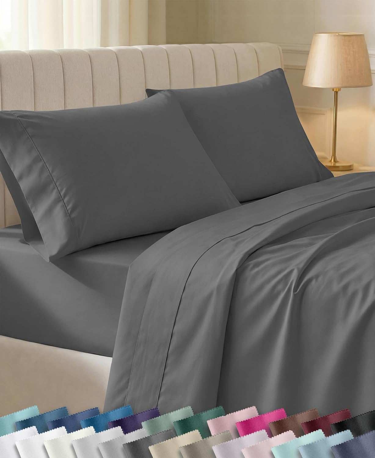 Detalle de California Design Den 840307139276 Cotton Sateen Queen Sheet Set, Gray, 400 Thread Count