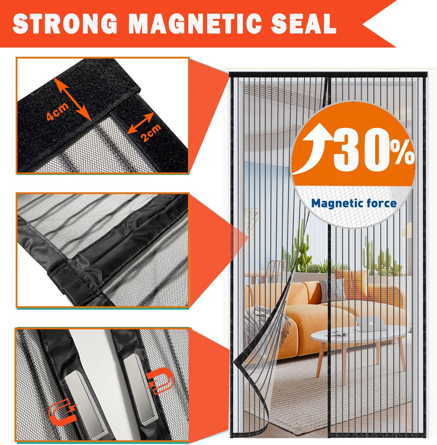 Detalle de BukyTom Zanzariera magnetica per porta 90x200 cm nera (porta e balcone)