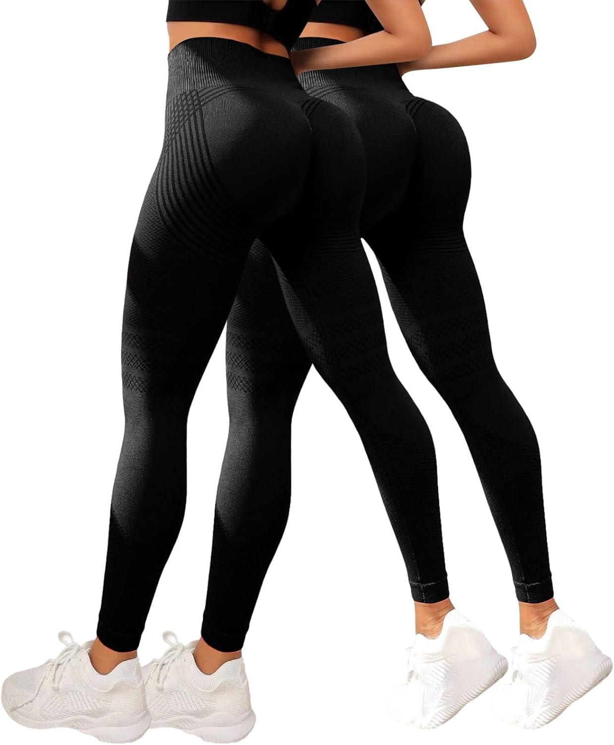 Detalle de Confezione da 2 leggings anticellulite compressivi 3D da donna (vita alta) per sport, yoga e uso quotidiano