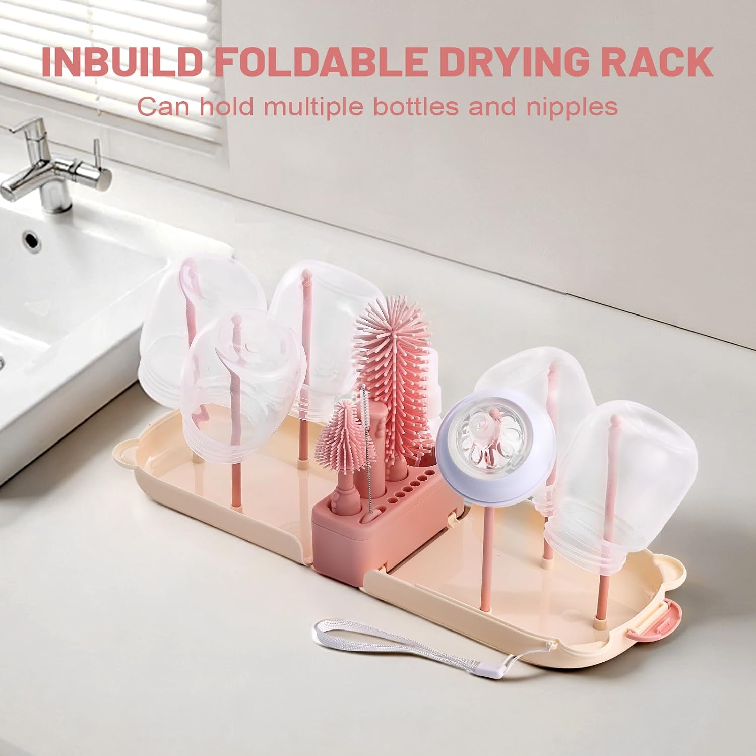 Thumbnail 5 de Hranio Baby Bottle Brushes Set with Travel Drying Rack and Soap Dispenser (Pink)