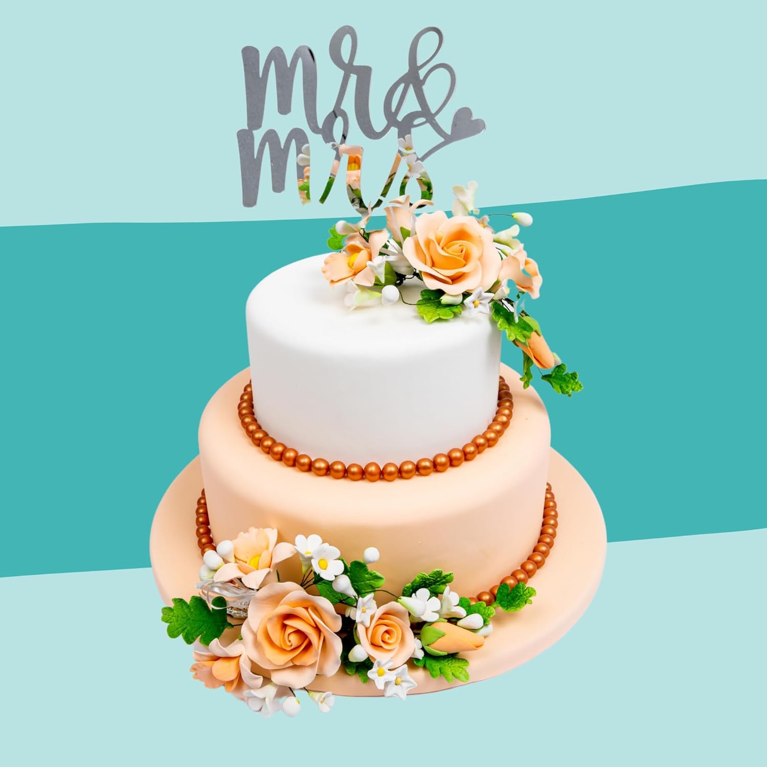 Thumbnail 4 de Cake Company Zuckerblumenbouquet Rose Apricot – Tortendekoration für Hochzeit & Geburtstage (1 Stück, ca. 200×80 mm)