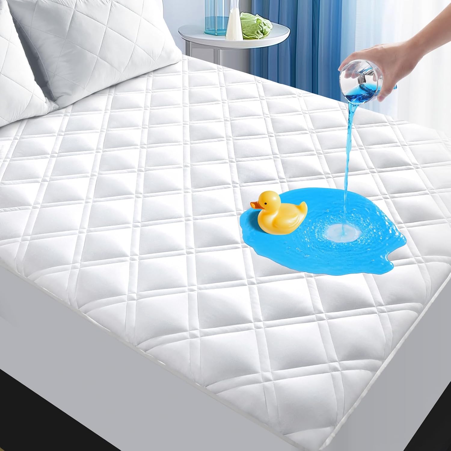 Detalle de MEELUS Queen Waterproof Mattress Protector, Quilted Surface, Deep Pockets