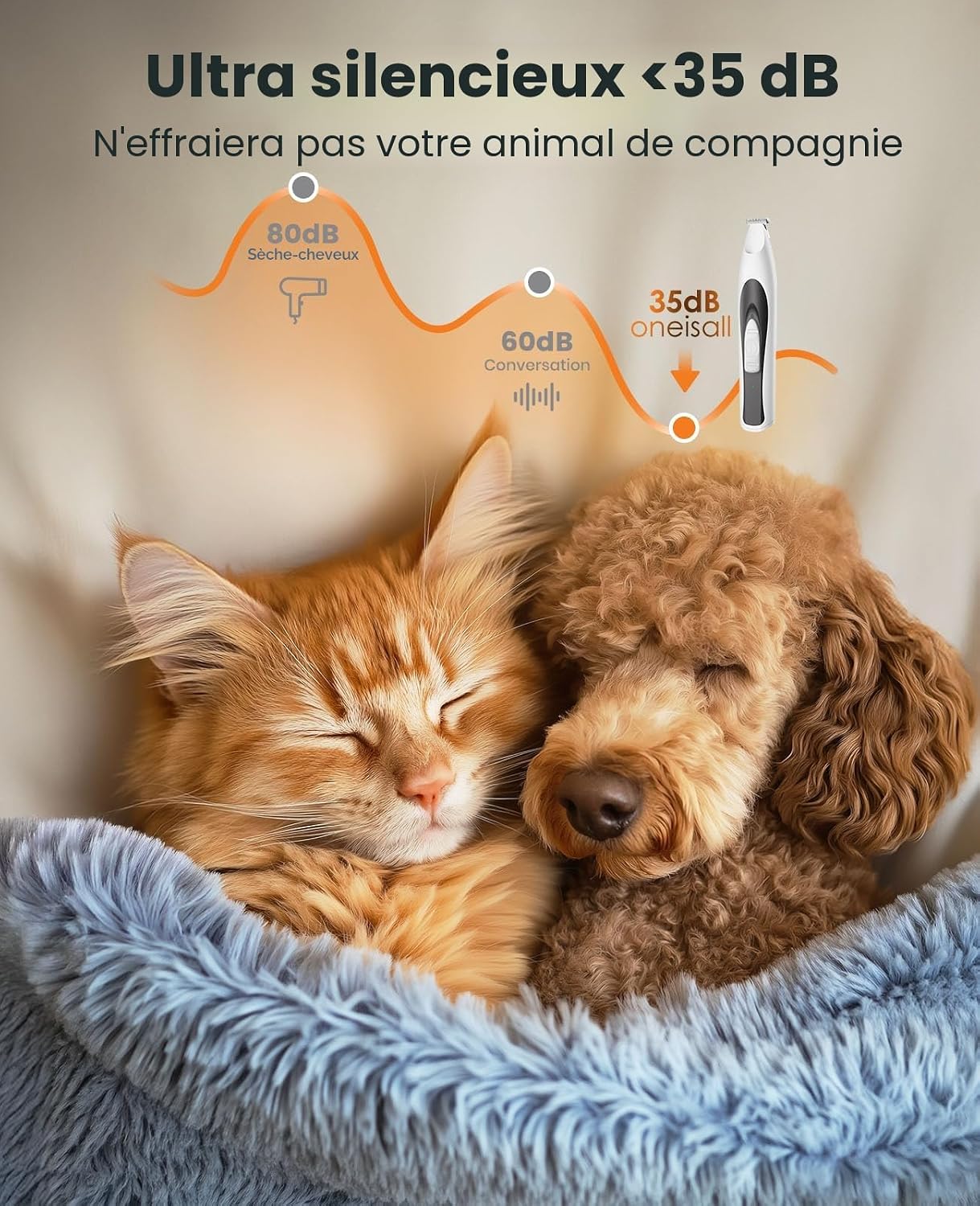 Detalle de Oneisall Tondeuse à pattes pour chien avec lumière LED – silencieuse et rechargeable