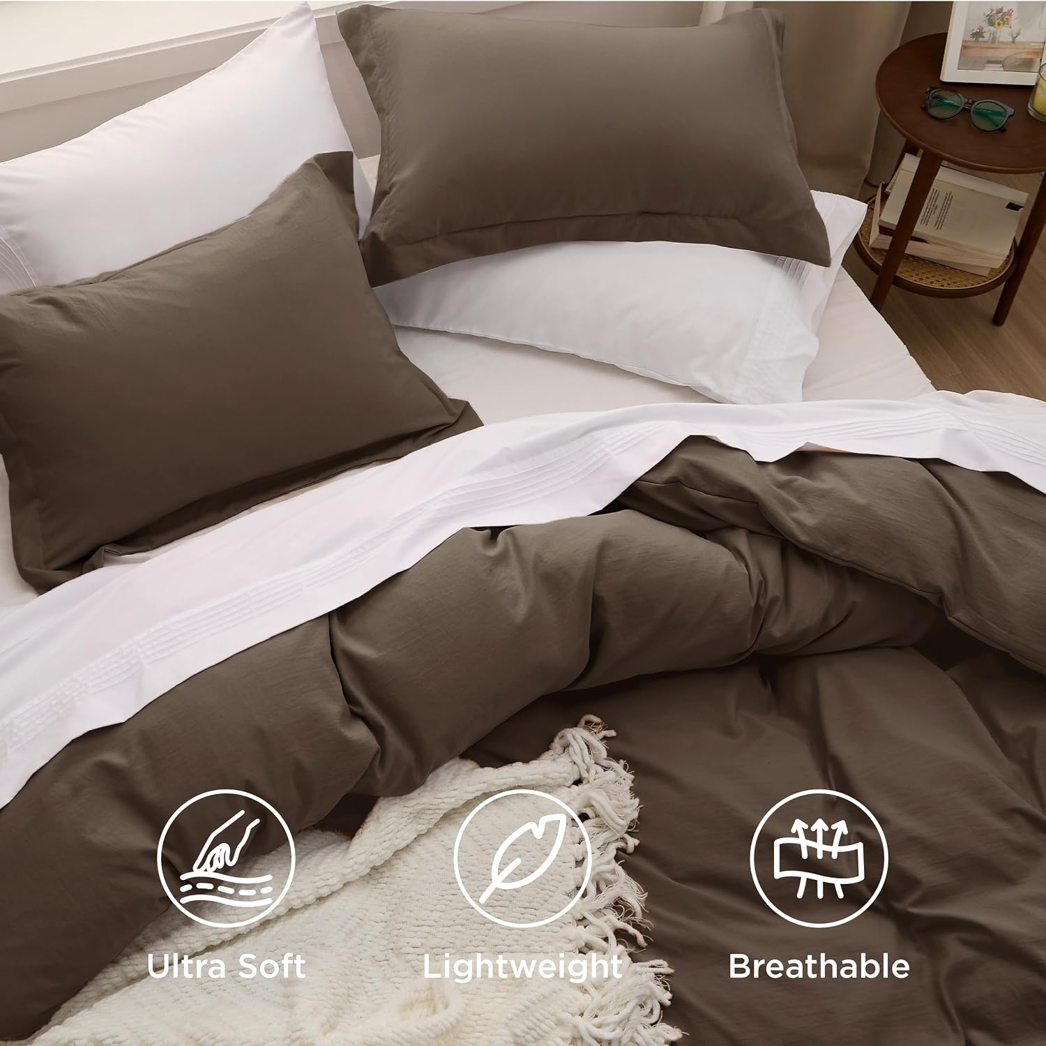 Thumbnail 3 de Bedsure CA000170RKI King Duvet Cover Set, Dark Brown Polyester