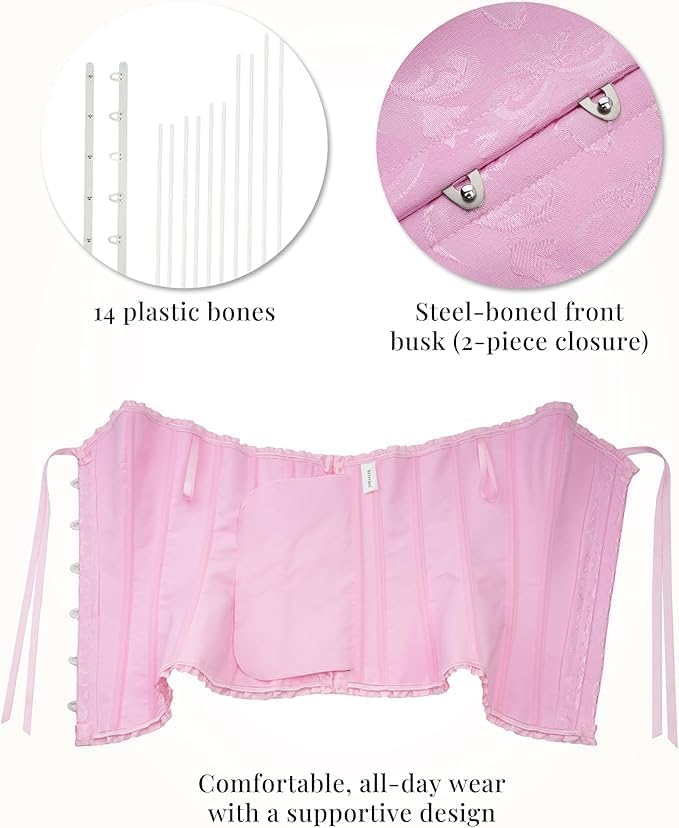 Detalle 2 de JoyPeak Overbust Corset Top 809, Lace-Up Bustier with Steel Boning