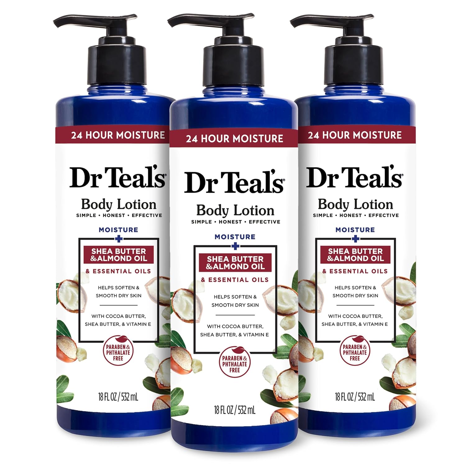 Detalle de Dr Teal's Shea Butter & Almond Body Lotion, 18 fl oz, Pack of 3