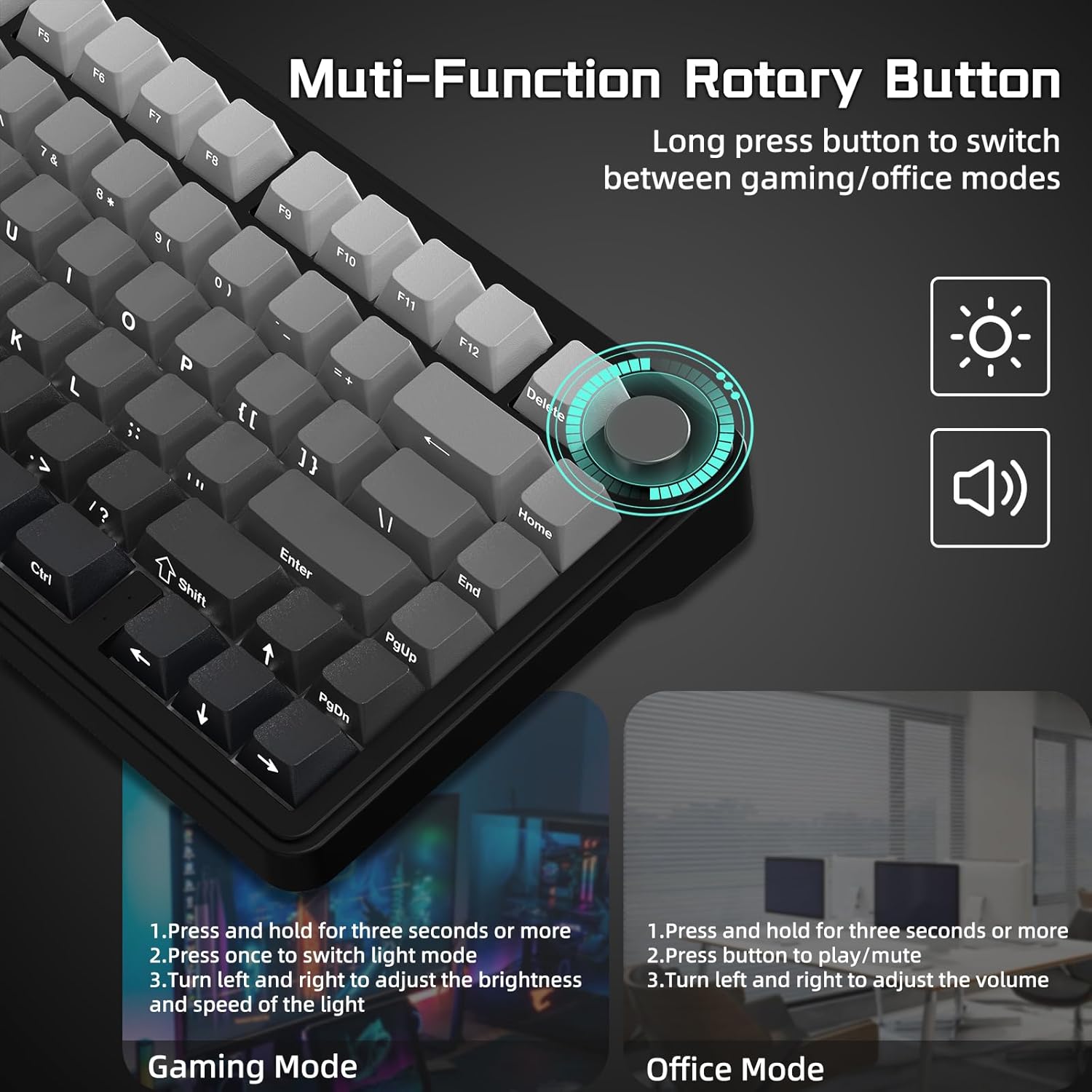 Thumbnail 6 de ATTACK SHARK X85 Gasket Mechanical Keyboard with Knob (75% Tri-Mode) - Black Gradient PBT Keycaps