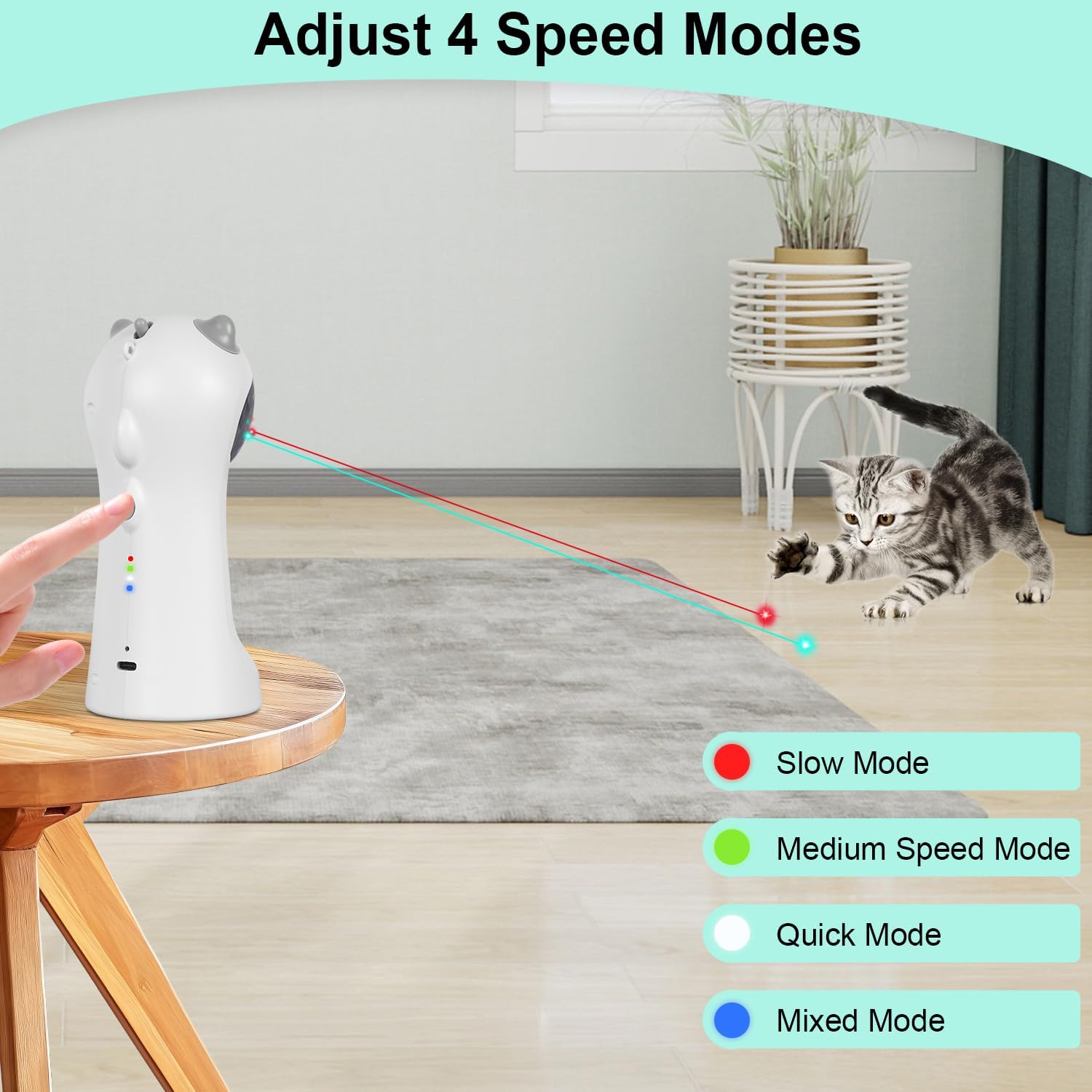 Detalle 2 de TBTeek Motion-Activated Interactive Cat Toy with Double Lights (Green & Red) – USB Rechargeable