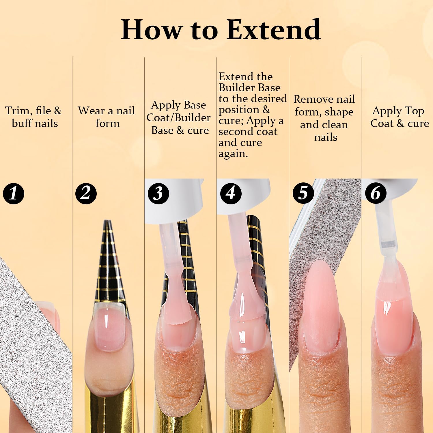 Detalle de Nicedeco 6pcs 5ml Gel Construction Ongle UV 8 en 1 – Base Builder, Renforcement et Extensions