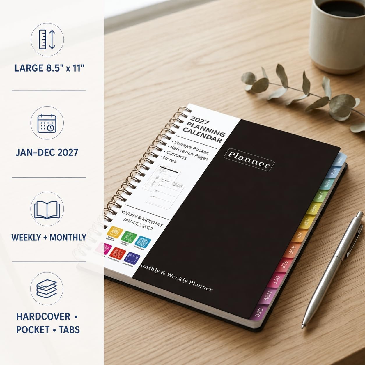 Thumbnail 1 de VALOME 2027 Planner, Letter-Size Hardcover Spiral Calendar with Weekly and Monthly Pages
