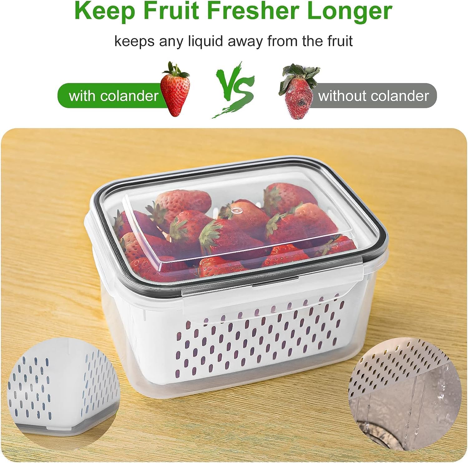 Thumbnail 2 de Freshmage Fruit Storage Containers for Refrigerator with Extra Removable Strainer (Dishwasher Safe, Stackable)