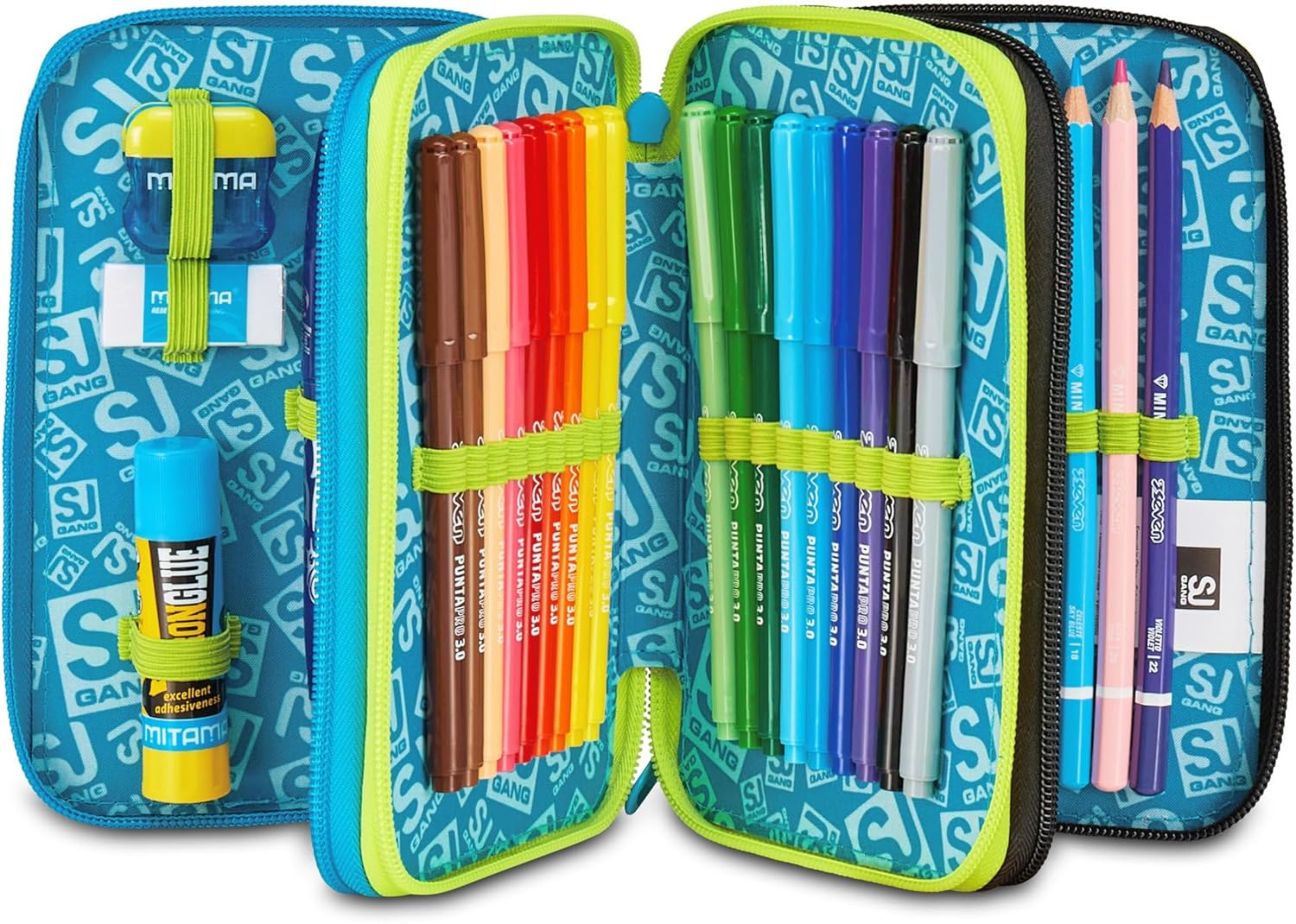 Thumbnail 1 de SJ Gang Style Jam Gang Trousse Scolaire 3 Zip LED Look Bleu — Triple Compartiment et contenu complet