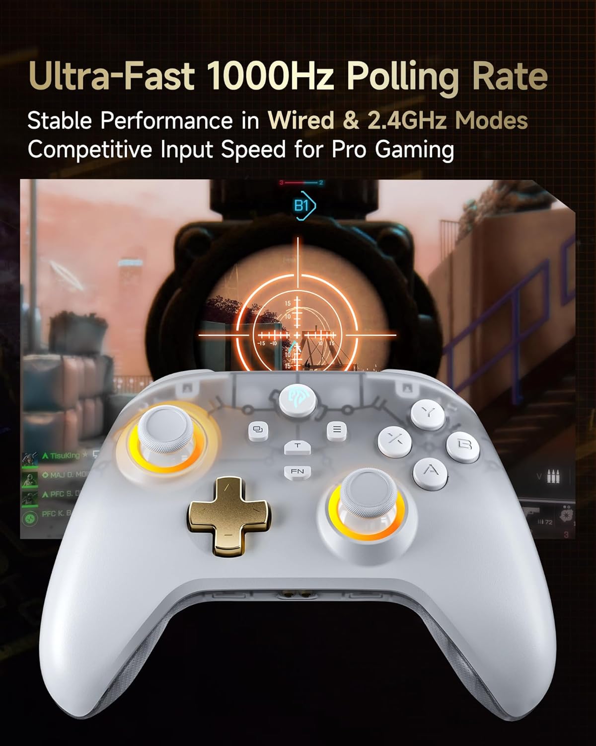 Detalle de EasySMX Enhanced Wireless Bluetooth PC Controller with Charging Dock, RGB and Hall Sensor (White)