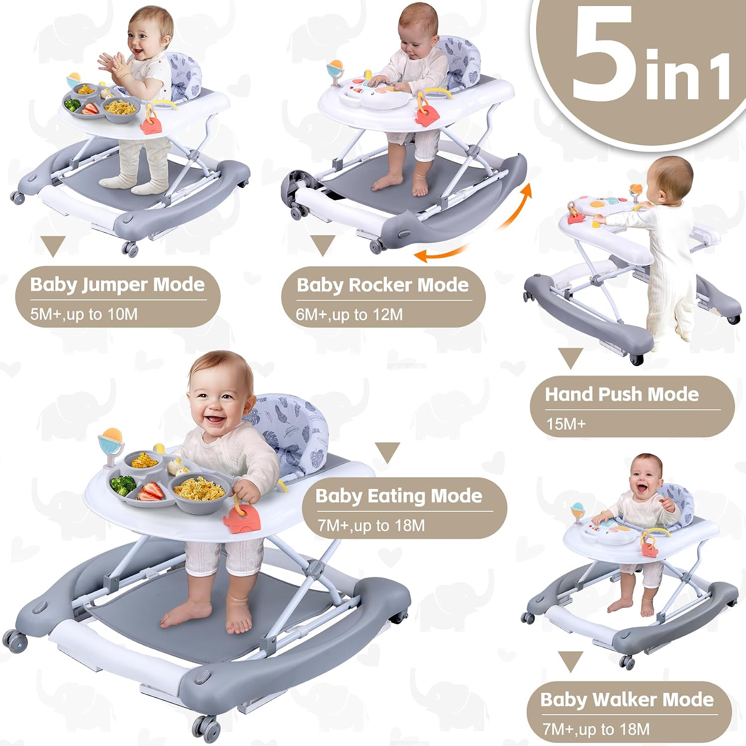 Thumbnail 1 de Pawtong Foldable 5-in-1 Baby Activity Walker with Adjustable Height