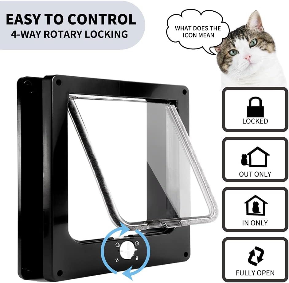 Detalle de Easy Joy klassische Katzenklappe mit 4-Wege Magnetverschluss (schwarz) – einfache Installation für Innentüren