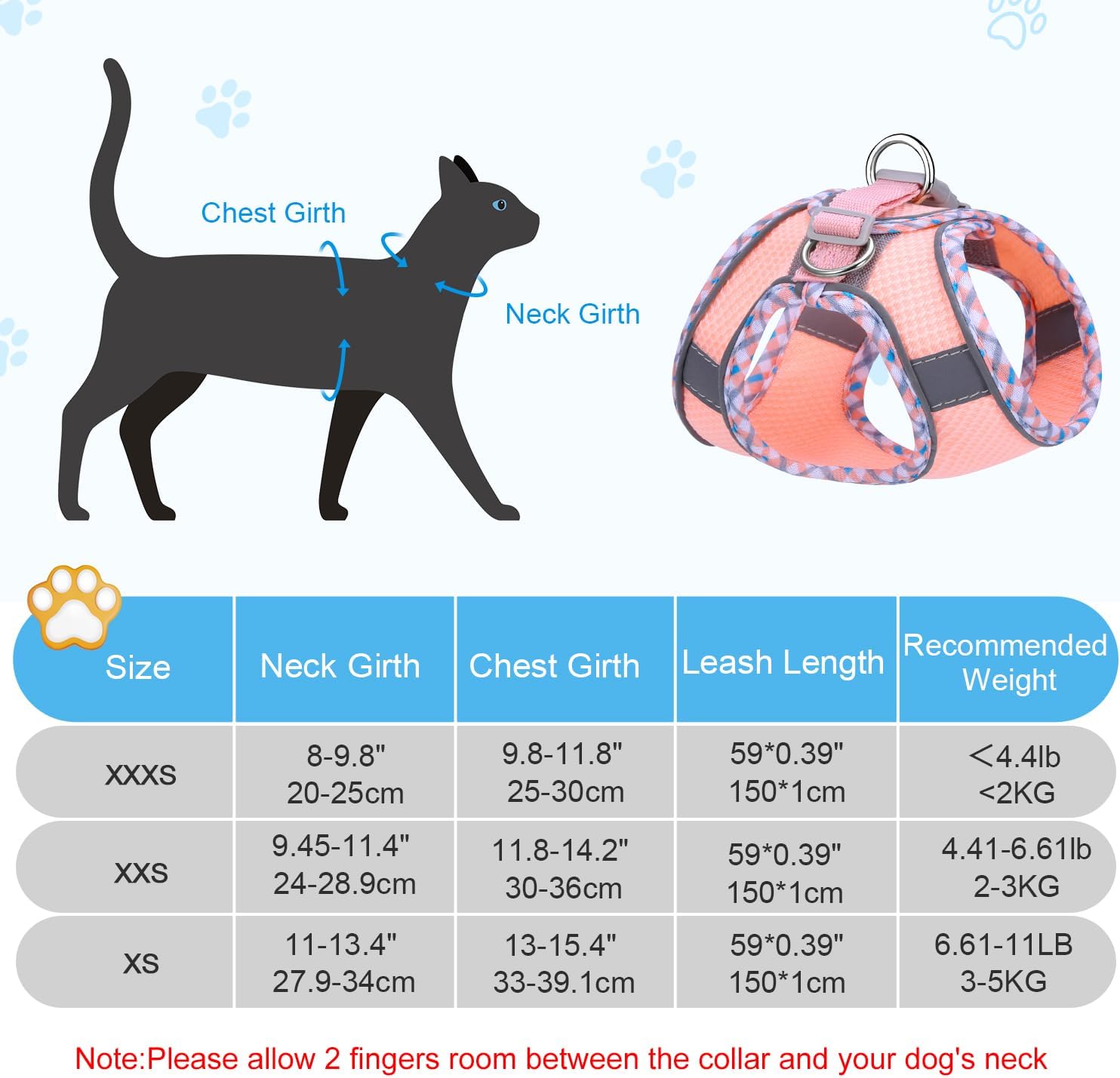 Detalle 2 de Brifit Cat Harness and Lead Set (Soft Mesh, Escape-Proof Vest) with Reflective Kitten Harness, Pink, XXS