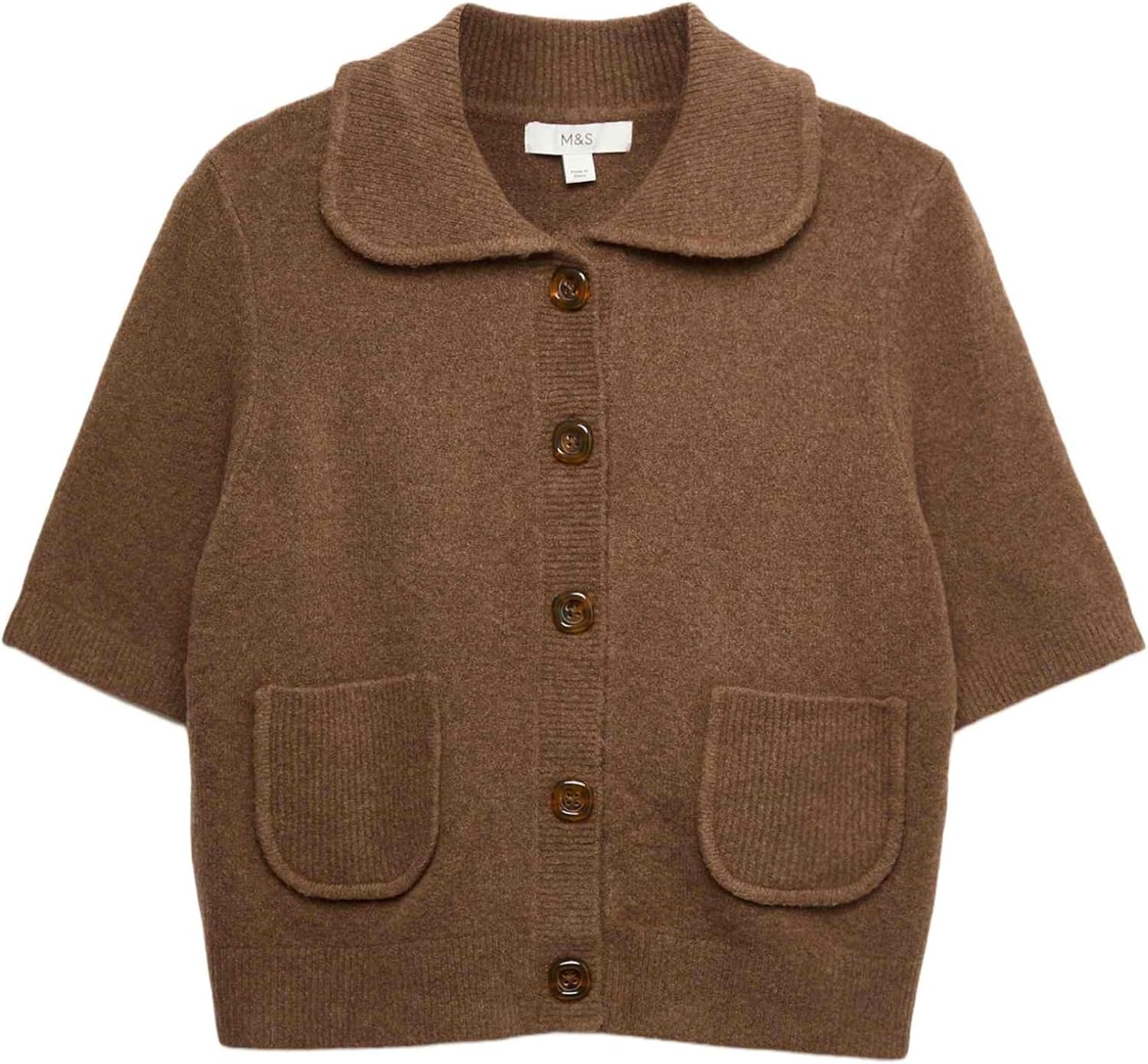 Detalle de Marks & Spencer damesvest met kraag in katoenmix, korte mouwen en cropped lengte