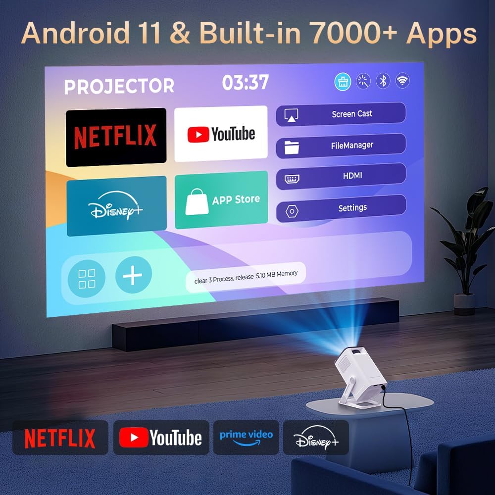 Thumbnail 1 de Mini Proyector Android 11 WiFi 6 Bluetooth 5.4 4K, Auto Keystone