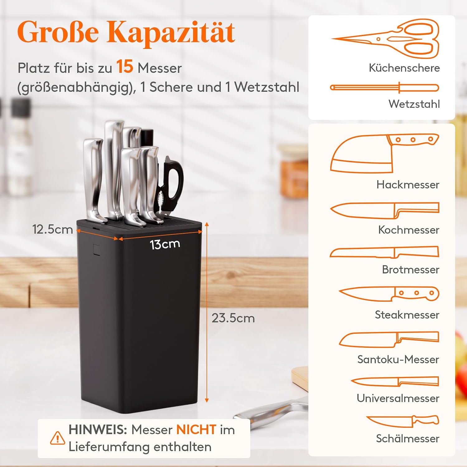 Detalle de Lifewit Messerblock ohne Messer – kompakter Messerhalter mit Platz für bis zu 15 Klingen