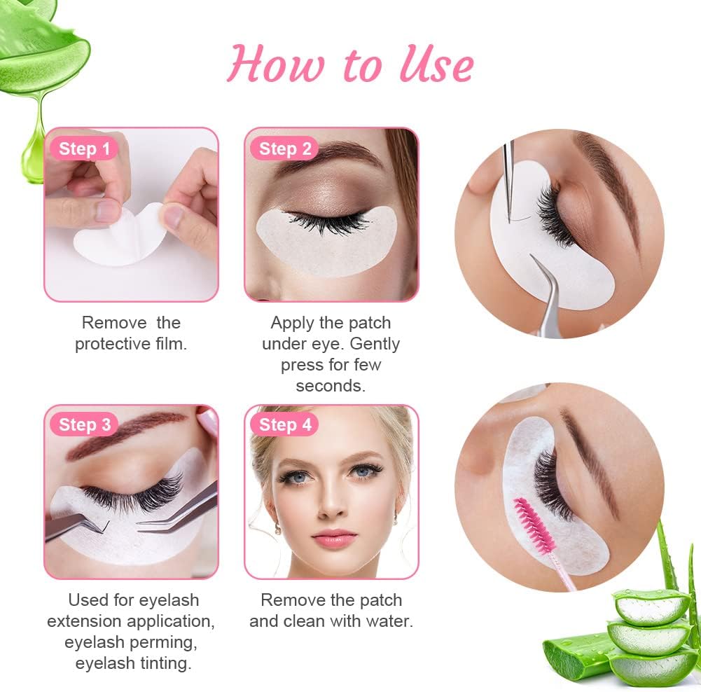 Detalle de URAQT Patch Occhi Extension: 50 paia di gel eye pads con 10 scovolini per ciglia finte