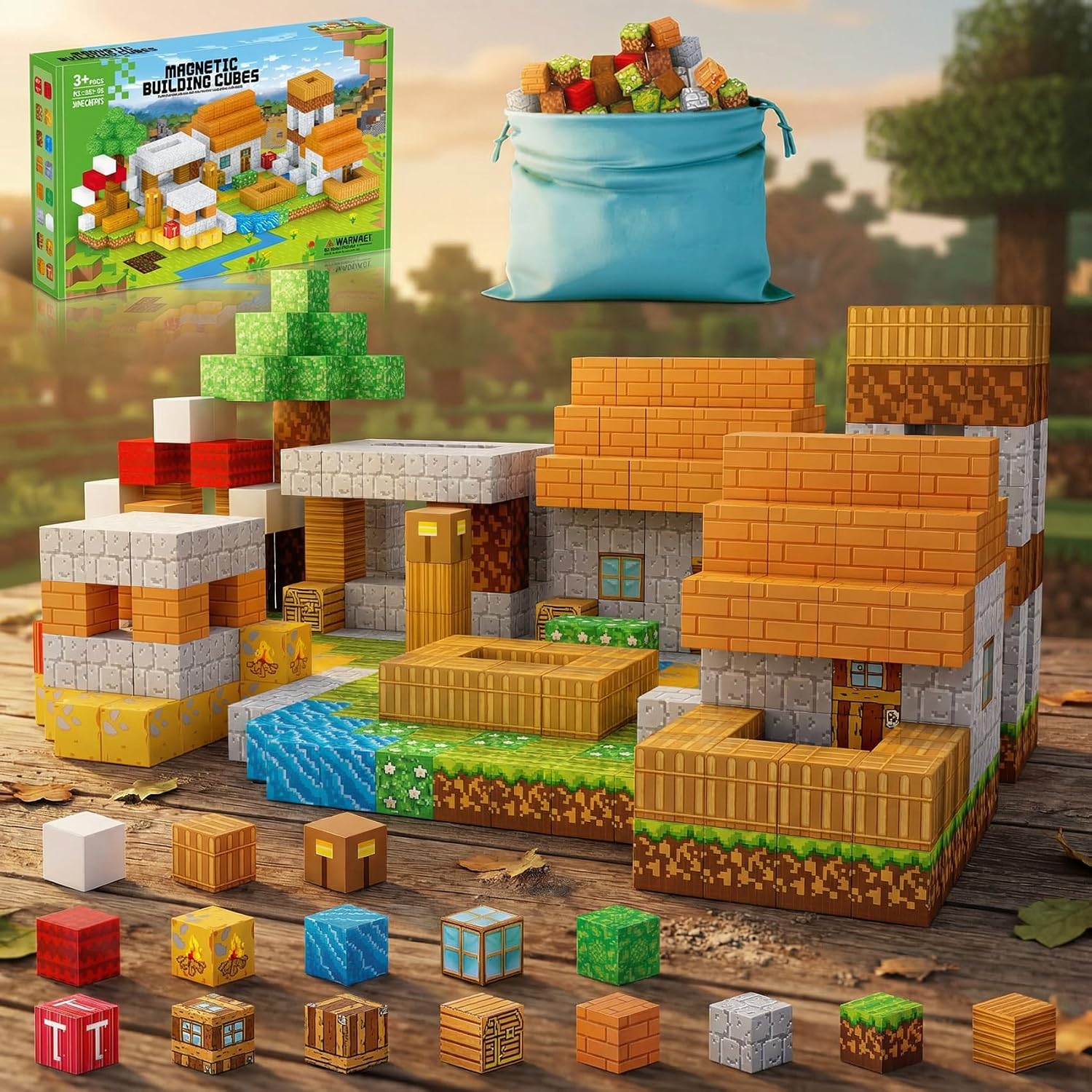 Detalle de Jooyflares 100PCS Magnetic Blocks: Pixel Village Builder for Creative STEM Play