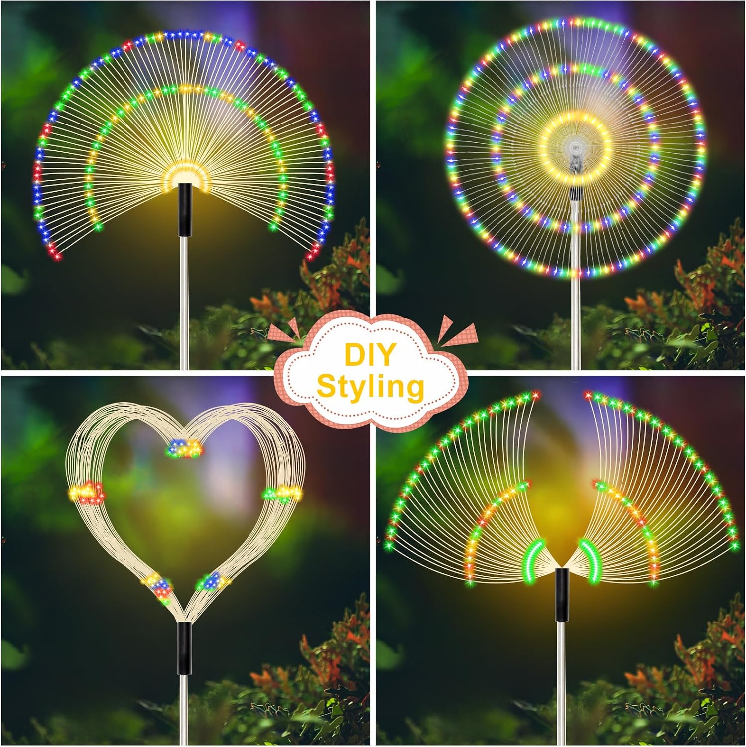 Detalle de Solar Lights Outdoor Garden Solar Firework Starburst Stake Lights (120 LEDs, 8 Modes) – 4 Packs, Warm White