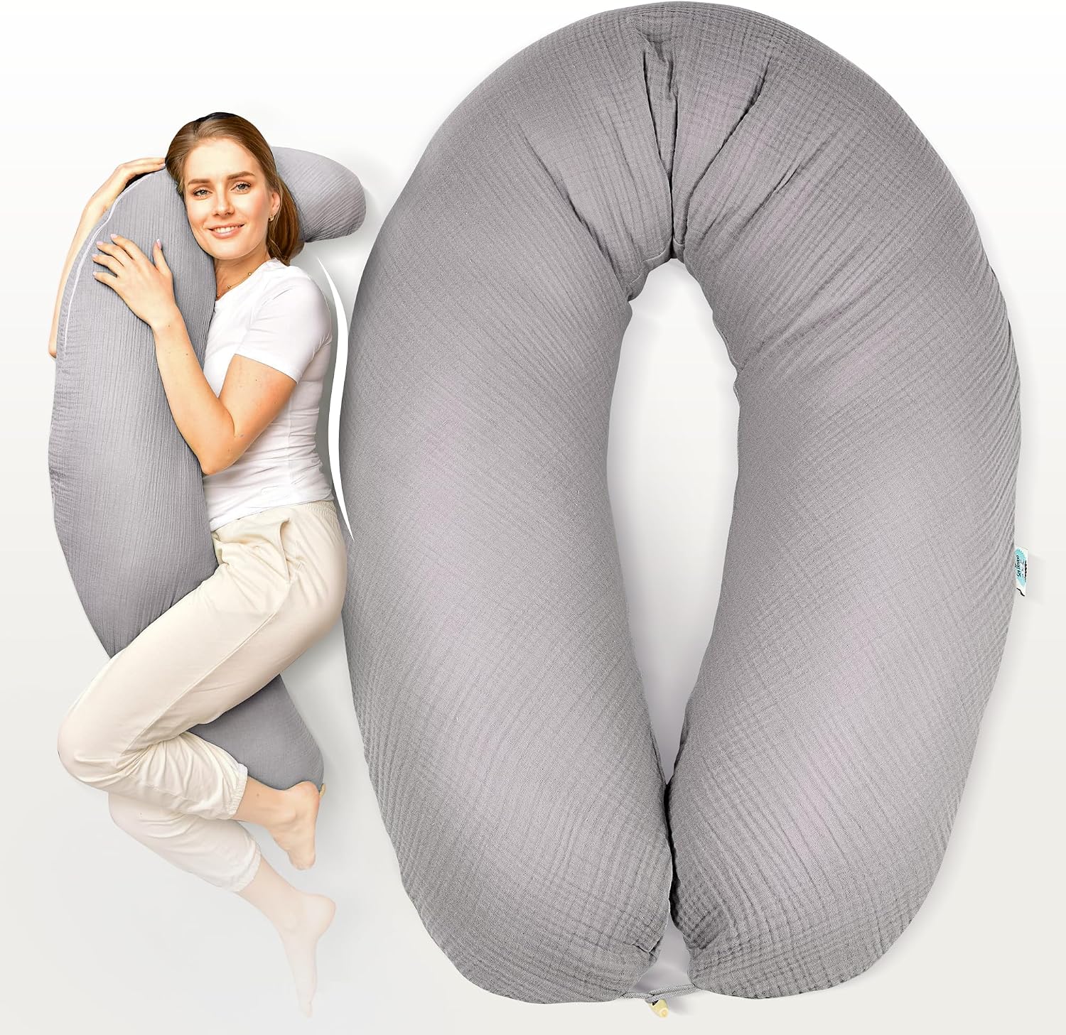 sei Design XXL Stillkissen 190 cm × 35 cm – ergonomisch mit Musselin-Bezug aus Bio-Baumwolle