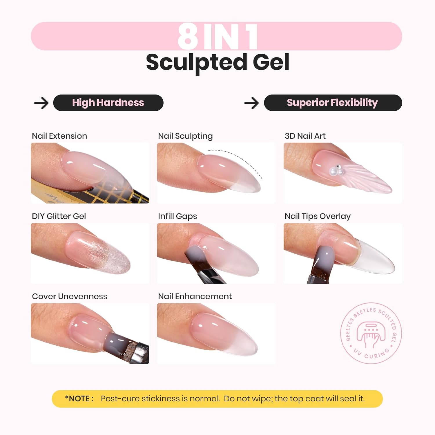 Detalle 2 de Beetles Builder Gel 1 oz Nude Pink Sculpted Gel (UV/LED Cured) for Nail Extensions & Sculpting