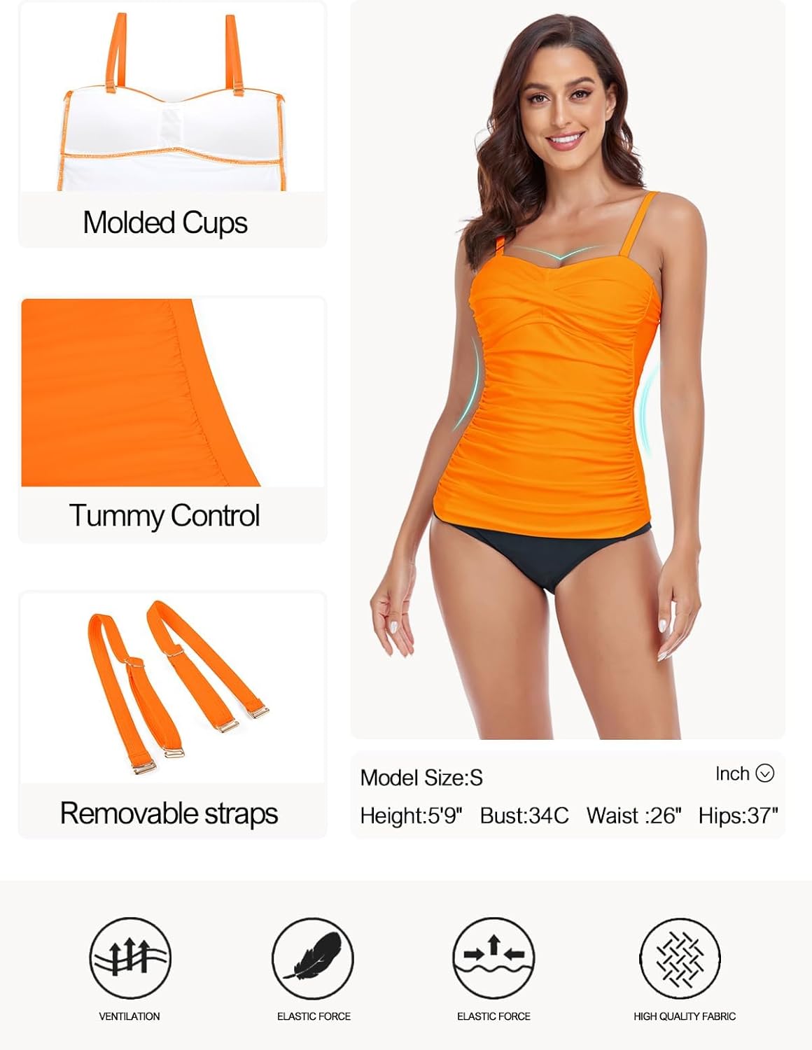 Thumbnail 3 de Ocean Blues Women's Twist Bandeau Swimsuit Top - Ruched Tummy Control Tankini Top (Top Only)
