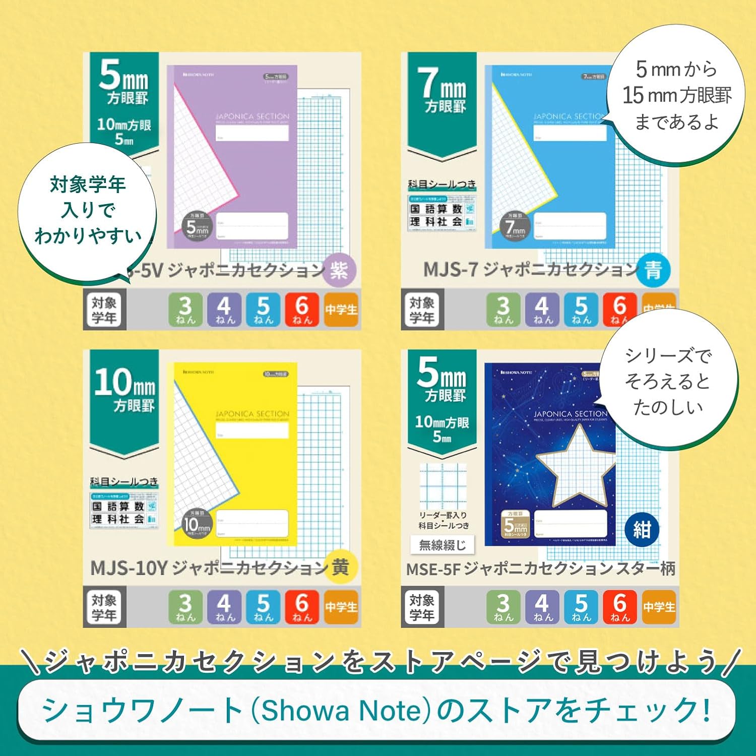 Thumbnail 5 de ショウワノート ジャポニカセクション 102057M03 学習帳 5mm方眼・リーダー罫入り B5 5冊パック