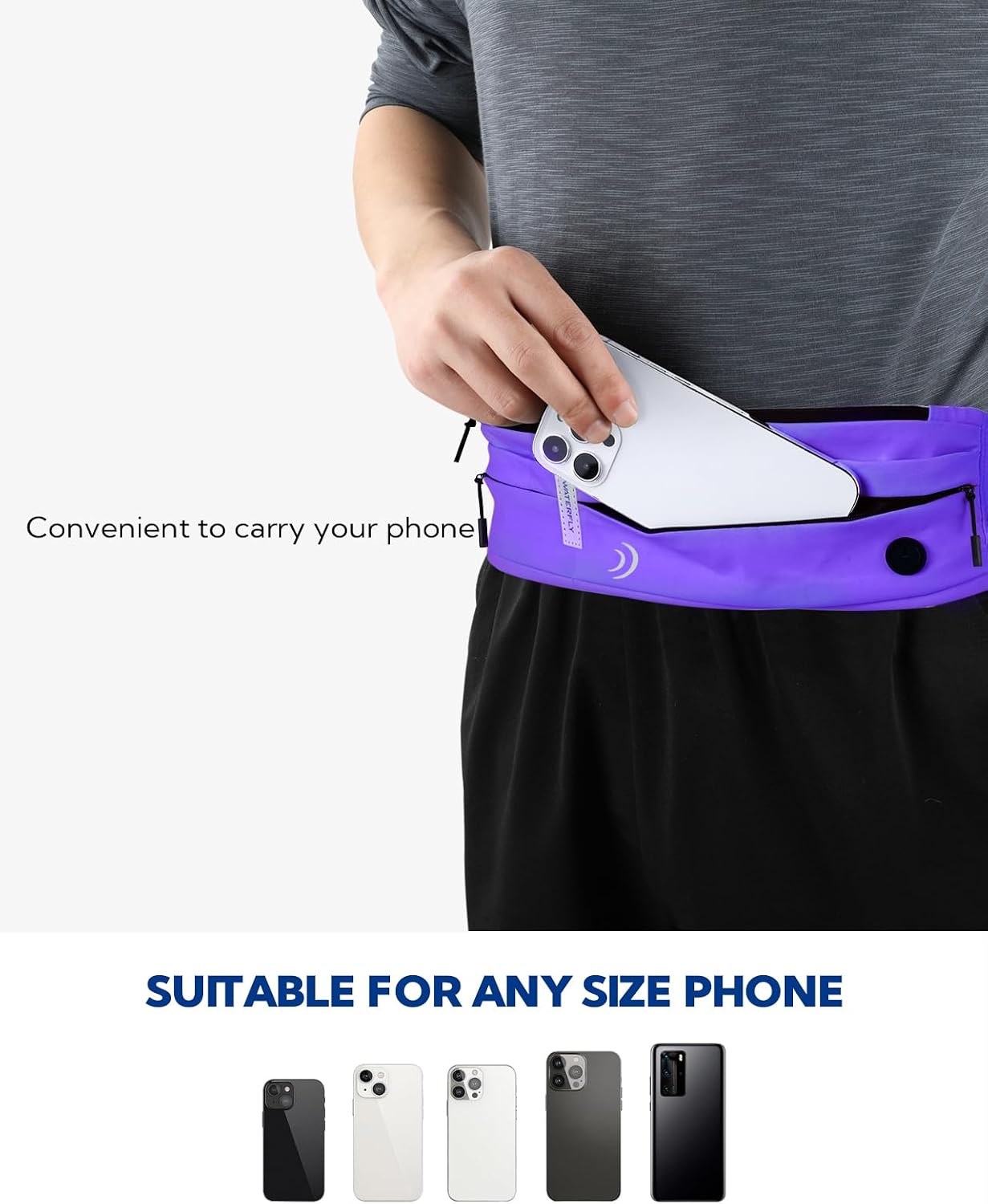 Detalle de Waterfly Running Belt Bum Bag waist pack for runners (phone holder, reflective logo, slim fit)