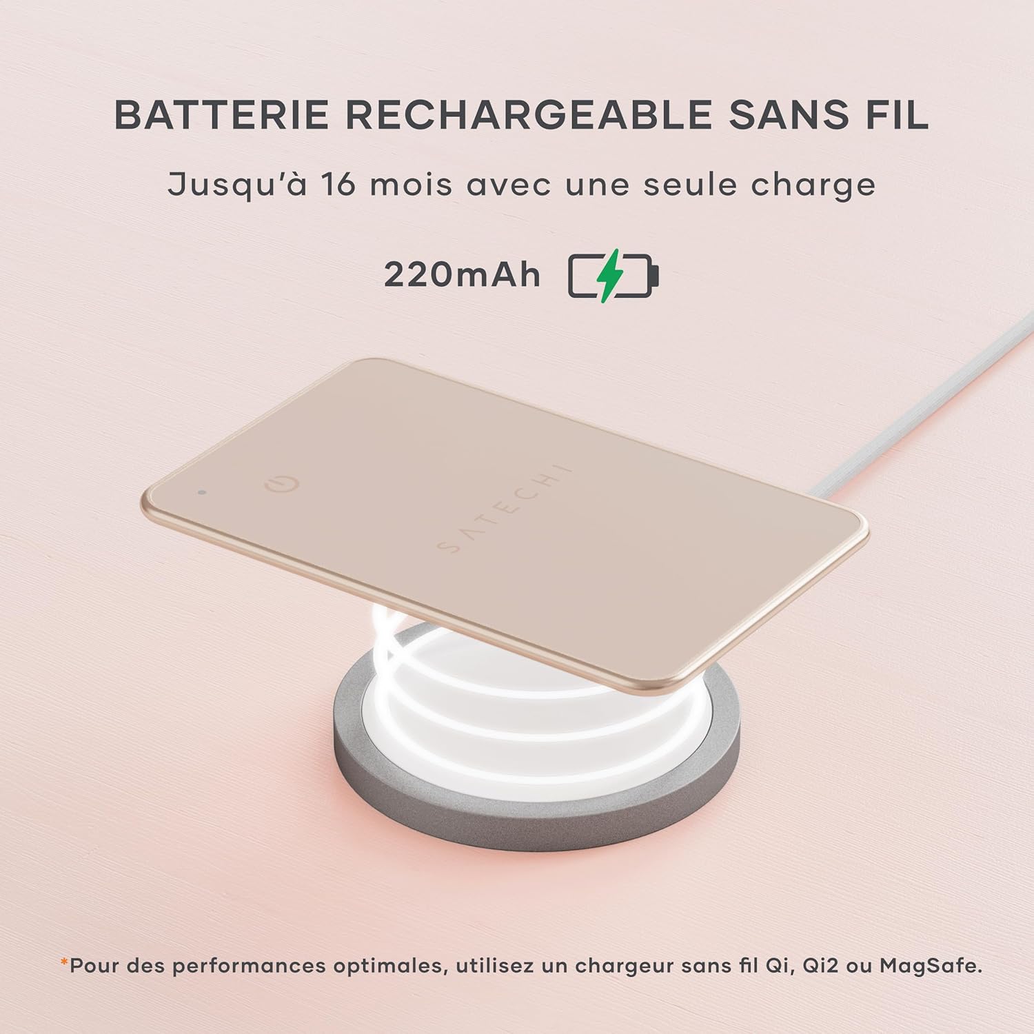 Thumbnail 4 de Satechi FindAll Wallet Tracker : carte de localisation Apple Find My avec charge sans fil et alerte sonore (rose)