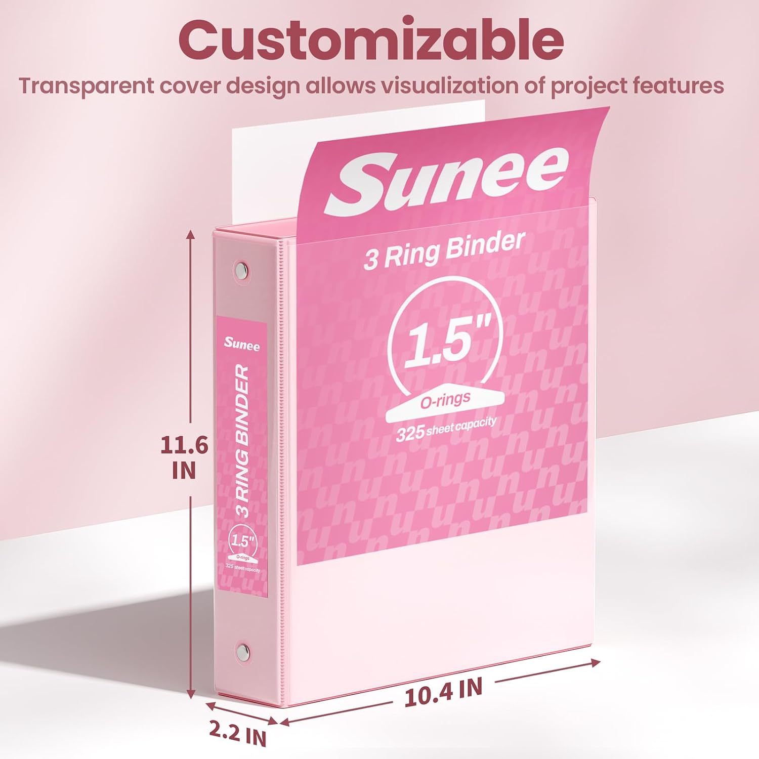 Thumbnail 6 de SUNEE 1.5-Inch 3-Ring Binder 2-Pack, Pink, PVC-Free Clear View