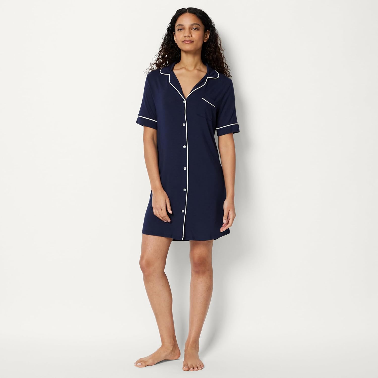 Detalle de Amazon Essentials Women's Modal-Blend Nightgown, Short Sleeve Button-Down