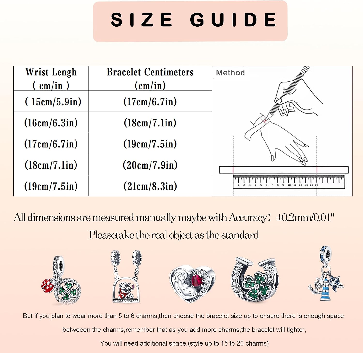 Detalle de LNQOBU Damen-Armband aus 925 Silber mit Schlangen-Optik, Herz-Verschluss & Charms