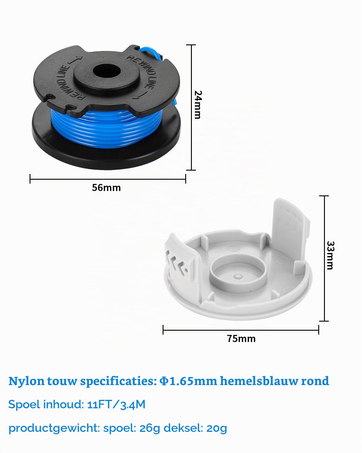 Detalle de Kixolo 18 Pack Bobina grastrimmerspoelen van nylon met 14 spoelen en 4 kappen
