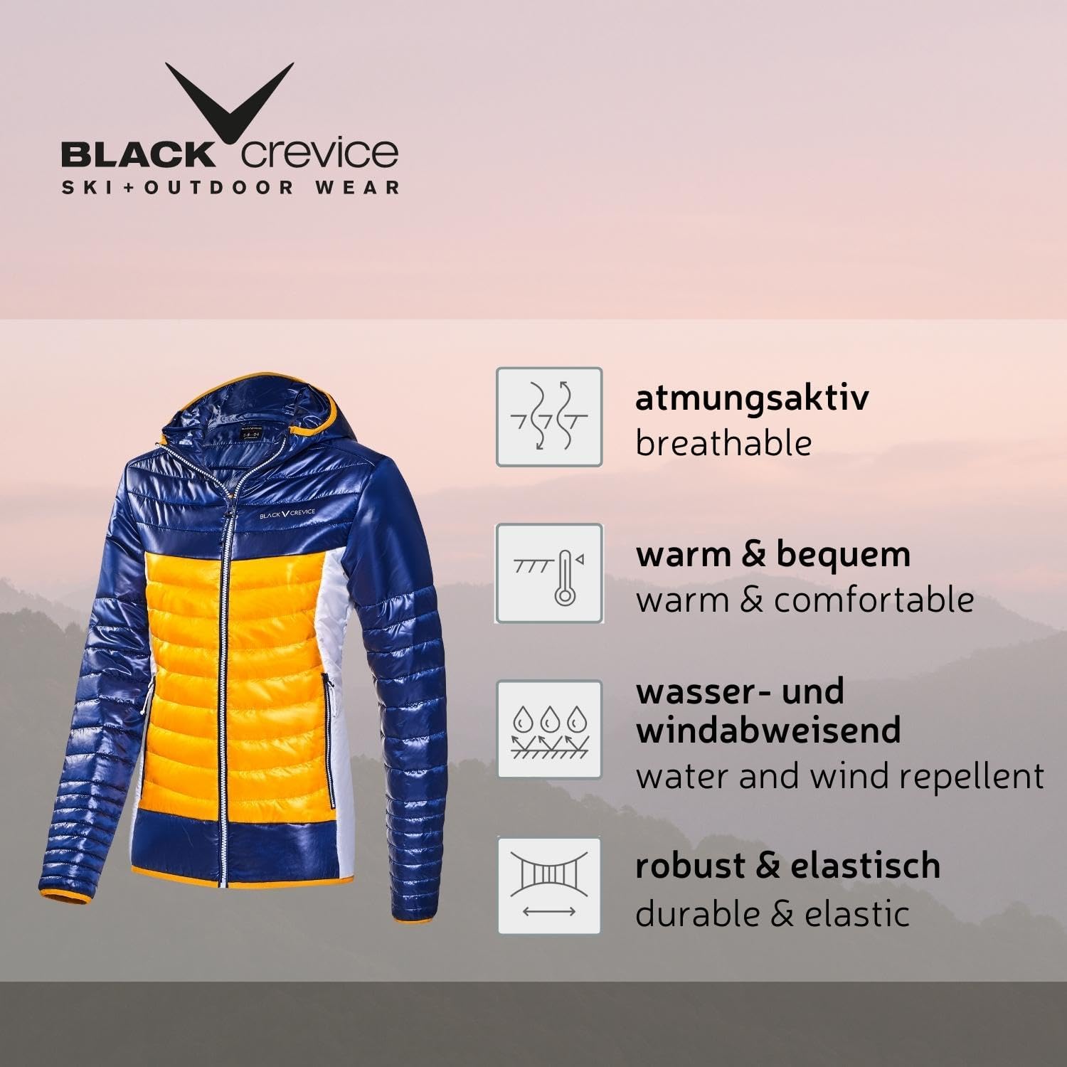 Detalle de Black Crevice: Giacca isolante da donna, leggera, idrorepellente e antivento per outdoor