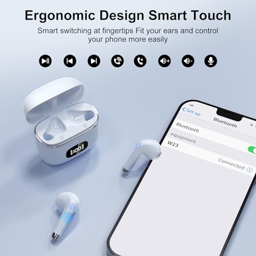 Detalle de POMUIC Auriculares Inalámbricos Bluetooth 5.3 con 13,4 mm, pantalla LED e IPX7
