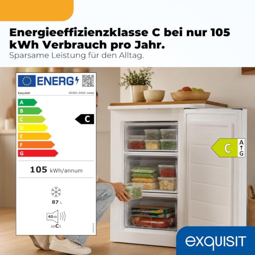 Detalle de Exquisit GS581-040Cweiss Gefrierschrank – 87 L Nutzinhalt, 85,5 cm Höhe